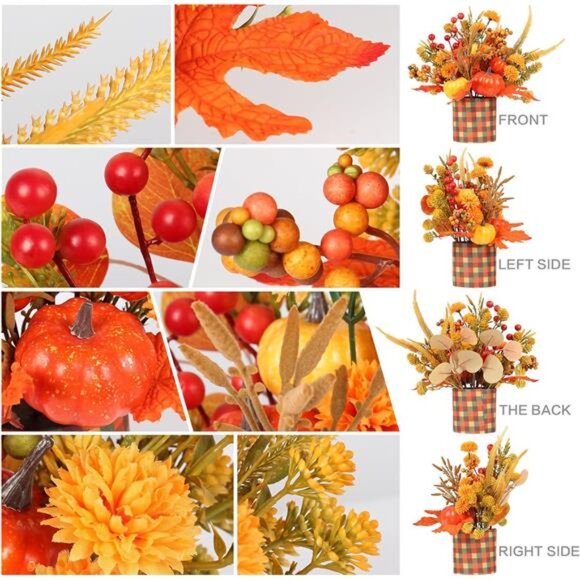 Super Holiday‎ Fall Decor, 12" Artificial Orange Pumpkin Berry Maple Tree - Picture 4 of 7